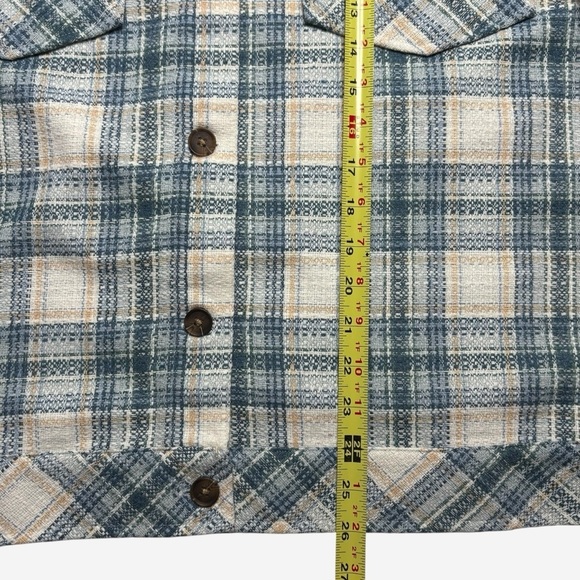 Plaid Shacket Shirt Jacket Size L Button Front Teal Cloud Boston Traders - Picture 9 of 12